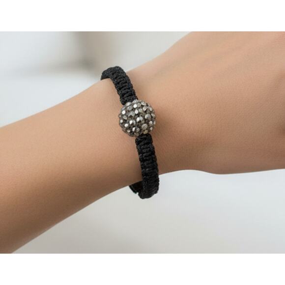 BUNDLE ONLY New Pave Ball Braided Bracelet Adjustable Black Rhinestone - Picture 4 of 4